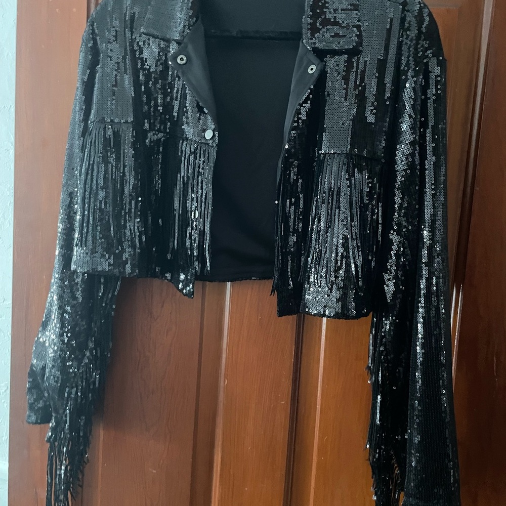 Black Sequin Fringe Jacket